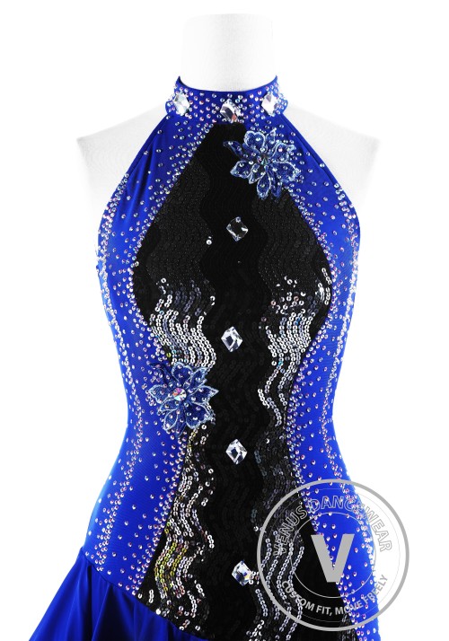 Royal Blue and Sequin Sleeveless Latin Competition Dress