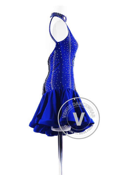 Royal Blue and Sequin Sleeveless Latin Competition Dress