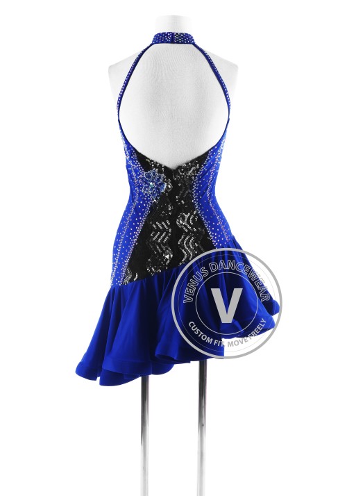 Royal Blue and Sequin Sleeveless Latin Competition Dress