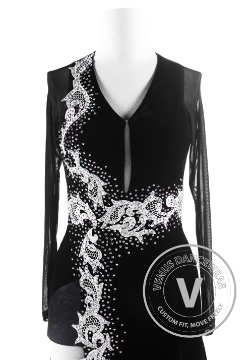 Black Velvet Ruffle Competition Latin Dance Dress