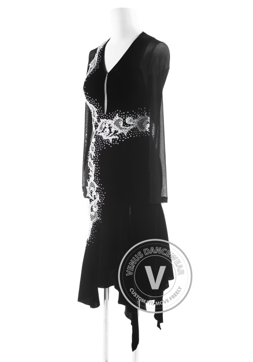 Black Velvet Ruffle Competition Latin Dance Dress