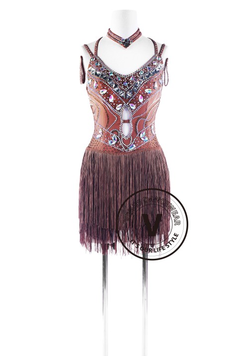 Caramel Fringe Latin Rhythm Competition Dance Dress