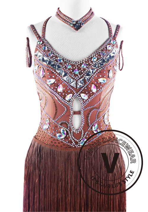 Caramel Fringe Latin Rhythm Competition Dance Dress