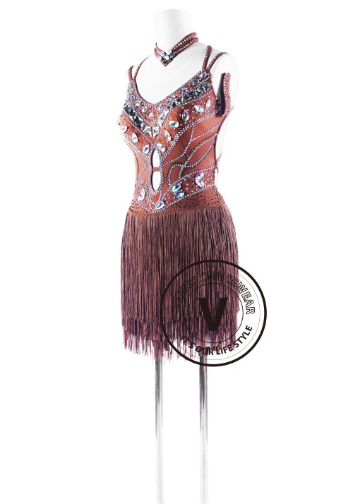 Caramel Fringe Latin Rhythm Competition Dance Dress