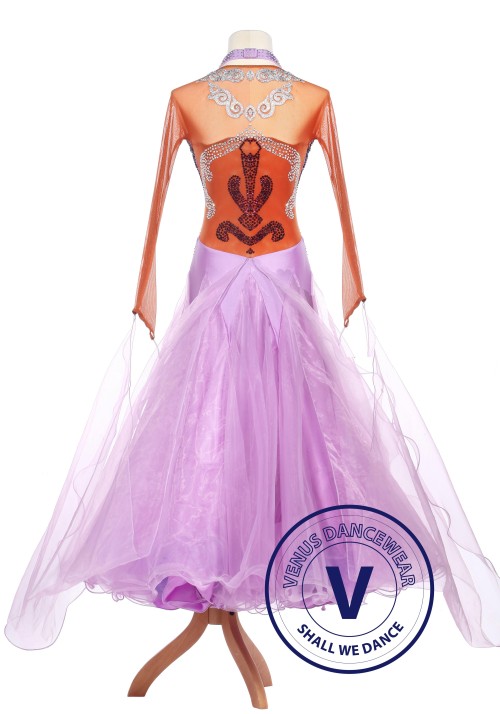 Bronze Contrast Lavender Ballroom Dance Smooth Standard Waltz Competition Women Dress