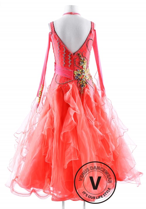 Watermelon Red  Ballroom Smooth Competition Dance Dress