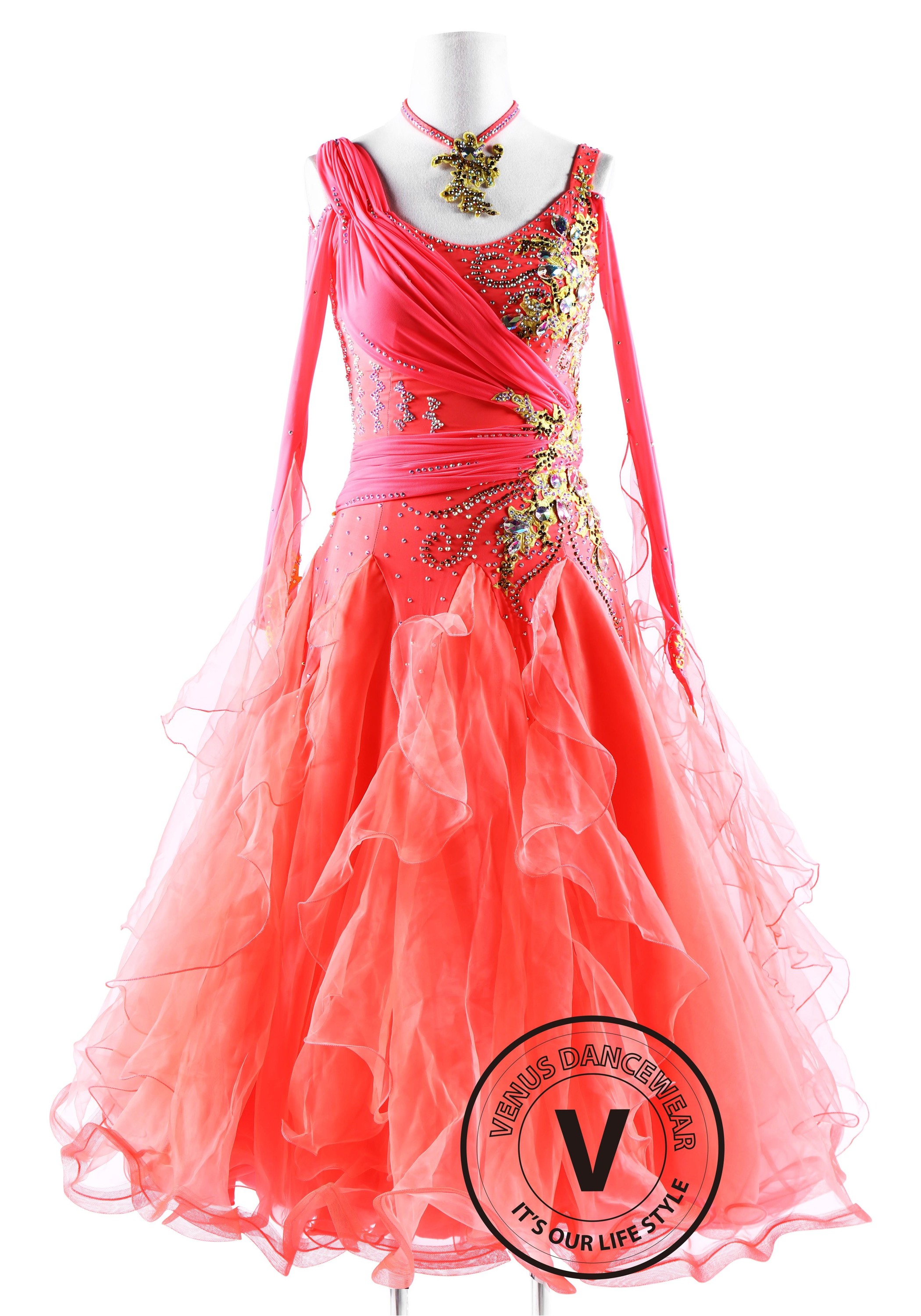 Watermelon Red  Ballroom Smooth Competition Dance Dress