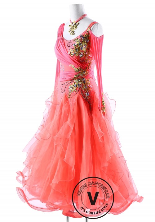 Watermelon Red  Ballroom Smooth Competition Dance Dress