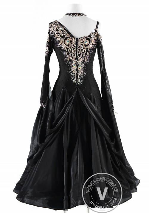 Dark Lady Pearl Silk Ballroom Competition Dance Dress