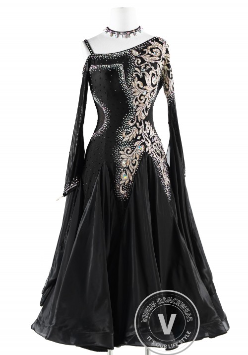 Dark Lady Pearl Silk Ballroom Competition Dance Dress