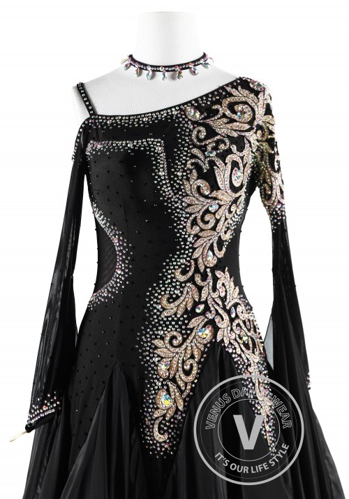 Dark Lady Pearl Silk Ballroom Competition Dance Dress