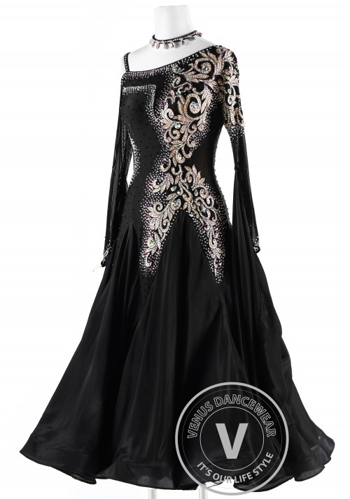 Dark Lady Pearl Silk Ballroom Competition Dance Dress