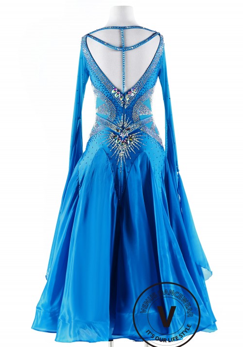 Lake Spirit Luxury Satin Chiffon Ballroom Competition Dance Dress