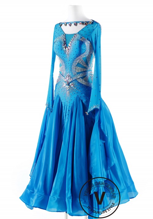 Lake Spirit Luxury Satin Chiffon Ballroom Competition Dance Dress