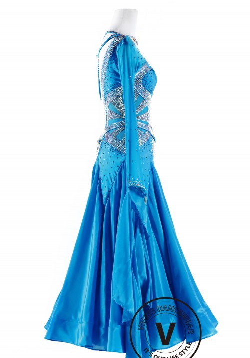 Lake Spirit Luxury Satin Chiffon Ballroom Competition Dance Dress