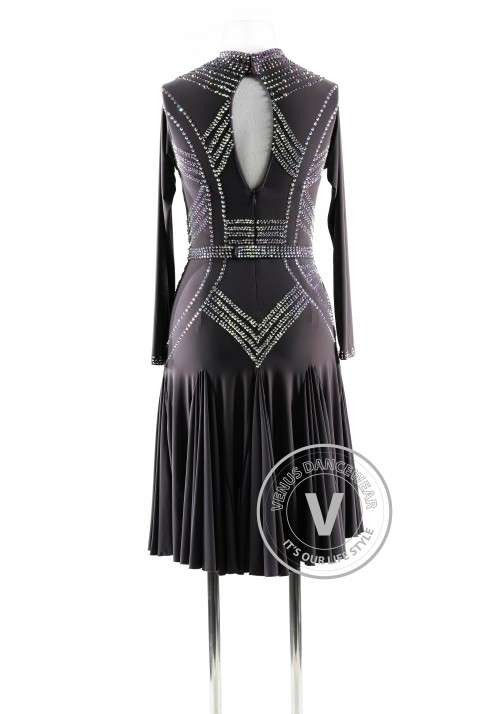 Jet Hematite High Collar Latin Rhythm Competition Dance Dress