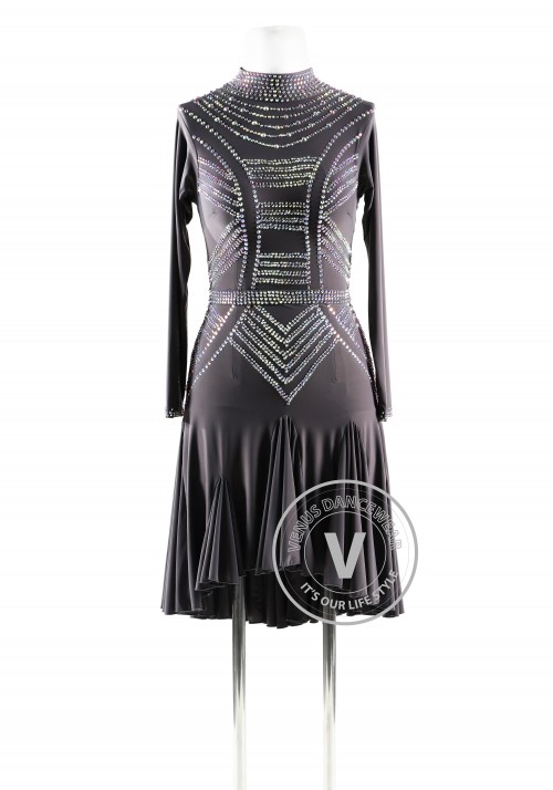 Jet Hematite High Collar Latin Rhythm Competition Dance Dress