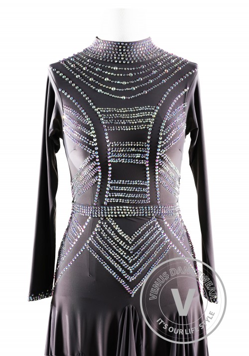 Jet Hematite High Collar Latin Rhythm Competition Dance Dress