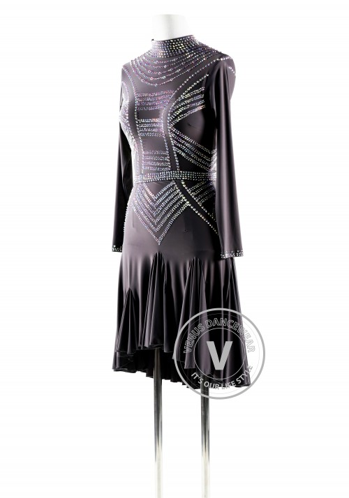 Jet Hematite High Collar Latin Rhythm Competition Dance Dress