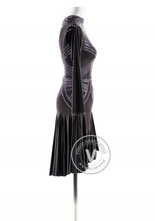 Jet Hematite High Collar Latin Rhythm Competition Dance Dress