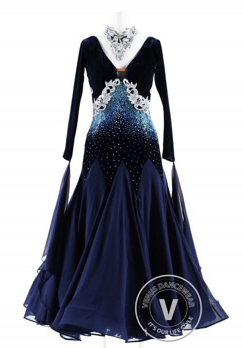 Midnight Sky Velvet Ballroom Competition Dance Dress