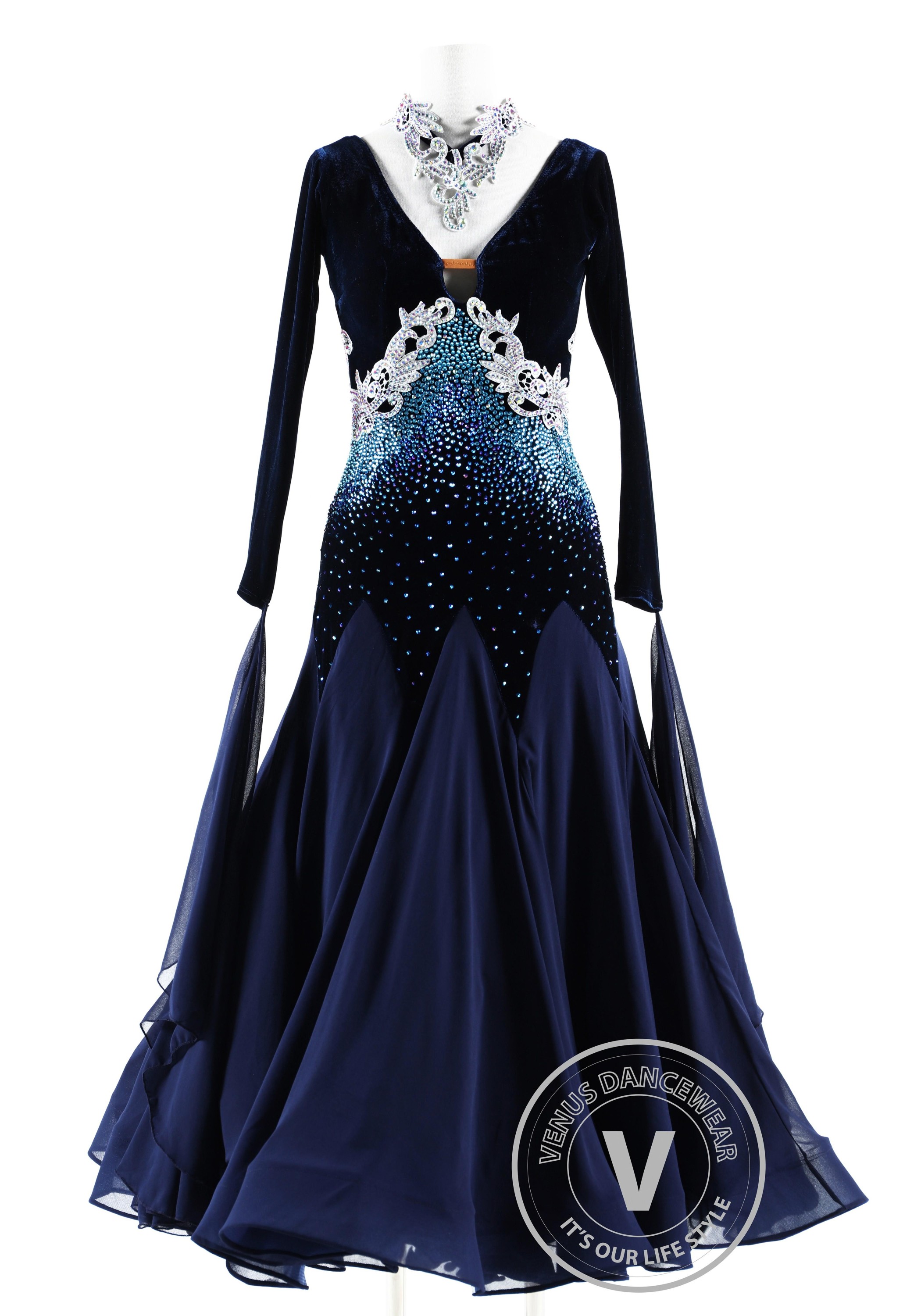 Midnight Sky Velvet Ballroom Competition Dance Dress