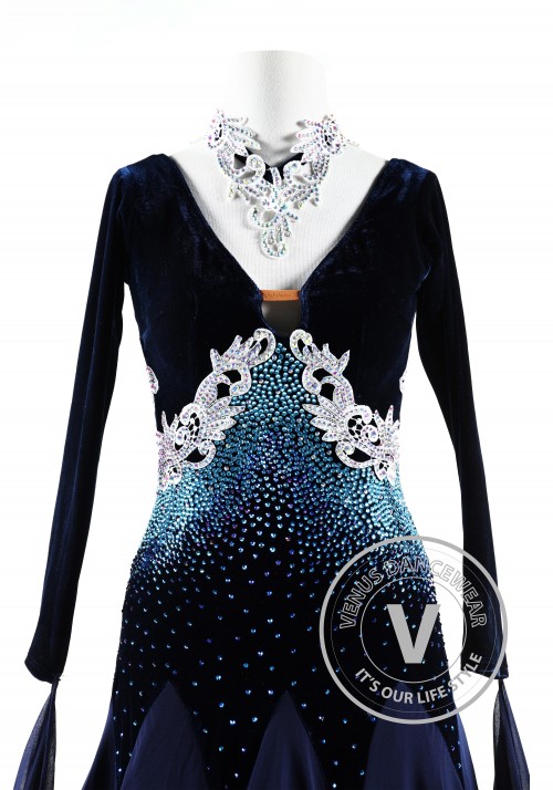 Midnight Sky Velvet Ballroom Competition Dance Dress