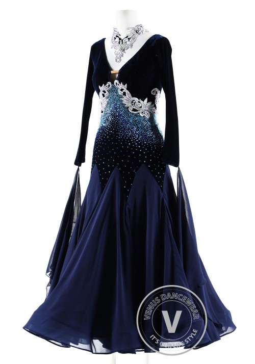 Midnight Sky Velvet Ballroom Competition Dance Dress