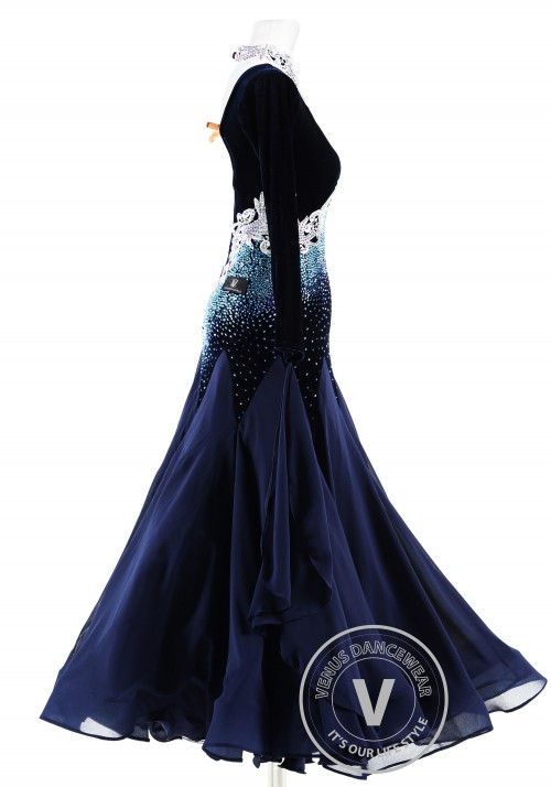 Midnight Sky Velvet Ballroom Competition Dance Dress