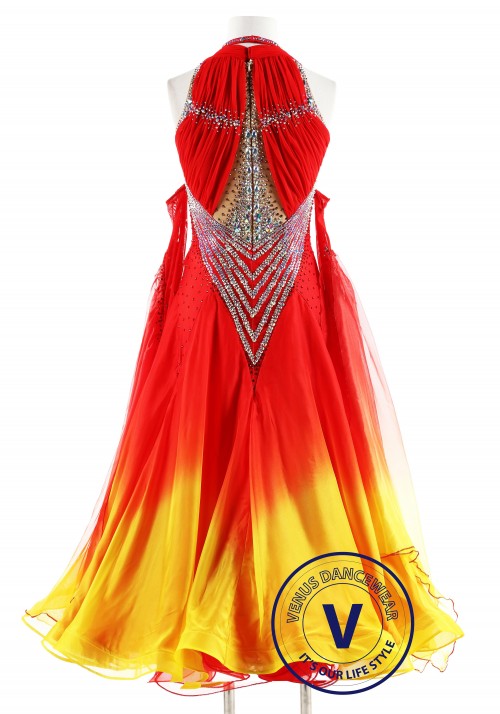 Fire Queen Silk Ballroom Competition Dance Dress