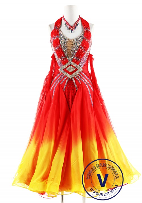 Fire Queen Silk Ballroom Competition Dance Dress