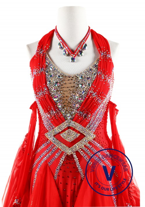 Fire Queen Silk Ballroom Competition Dance Dress