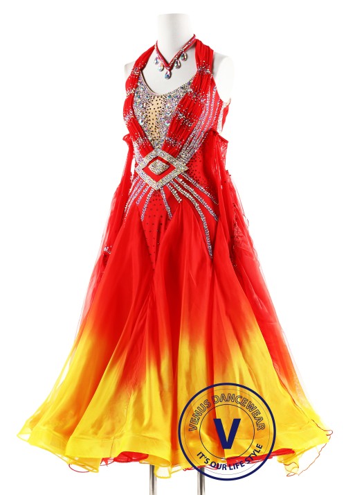 Fire Queen Silk Ballroom Competition Dance Dress