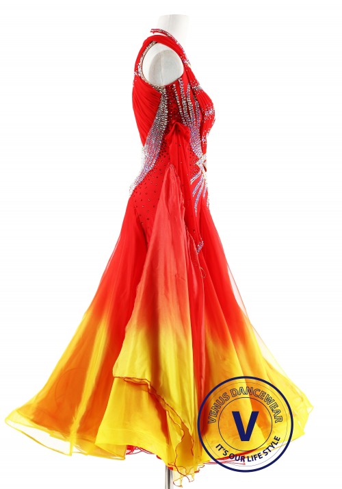 Fire Queen Silk Ballroom Competition Dance Dress