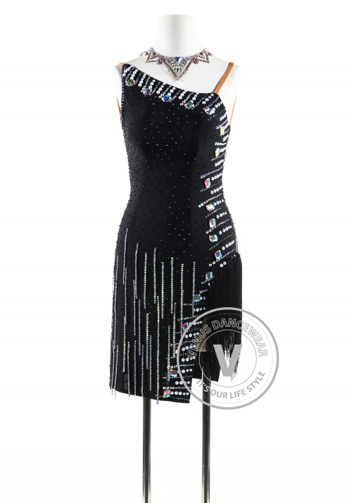 Black Matte Beading Latin Rhythm Competition Dance Dress