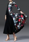 Black with Floral Pattern Long Sleeves Ballroom Smooth Practice Dance Dress