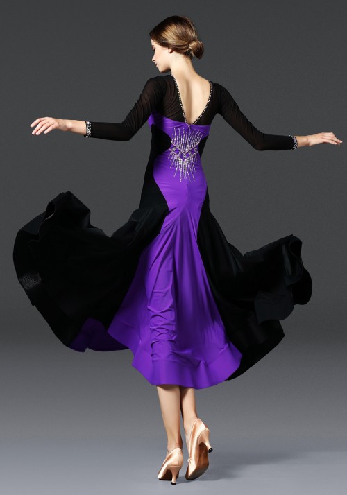 Black with Royal Purple Ballroom Smooth Practice Dance Dress