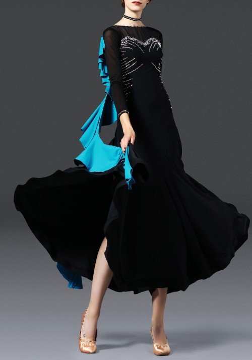 Black with Turquoise Ballroom Smooth Practice Dance Dress