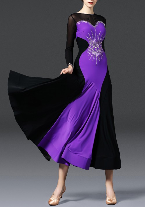 Black with Royal Purple Ballroom Smooth Practice Dance Dress