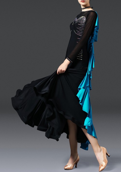 Black with Turquoise Ballroom Smooth Practice Dance Dress