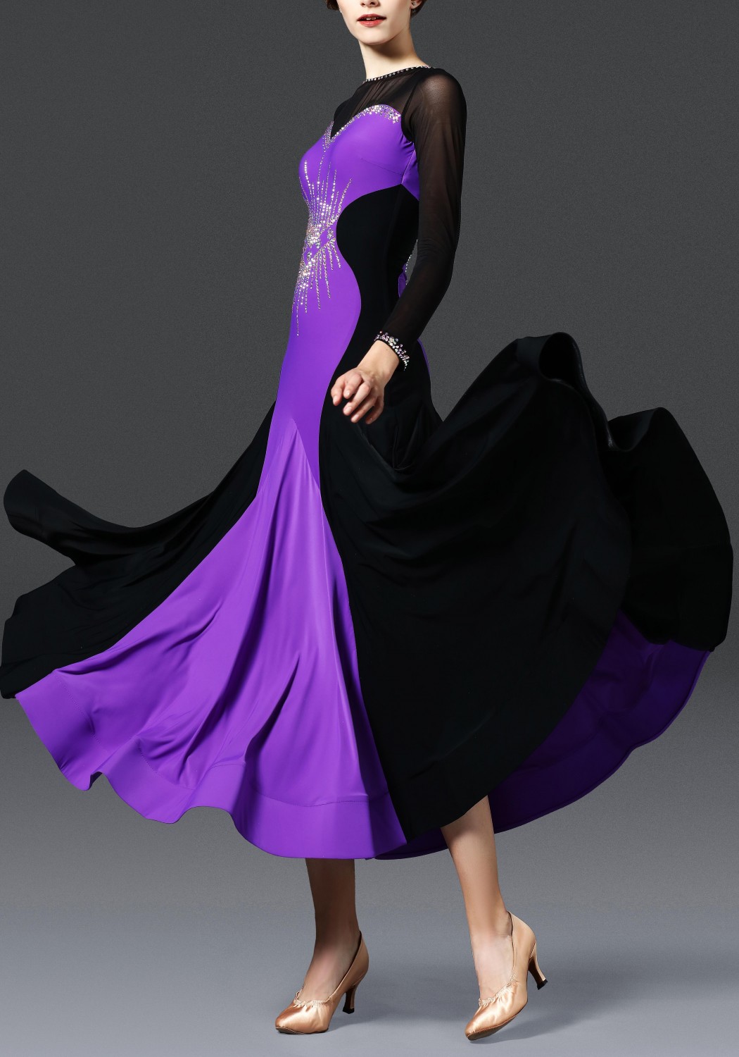 Black with Royal Purple Ballroom Smooth Practice Dance Dress