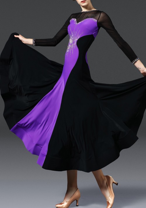 Black with Royal Purple Ballroom Smooth Practice Dance Dress