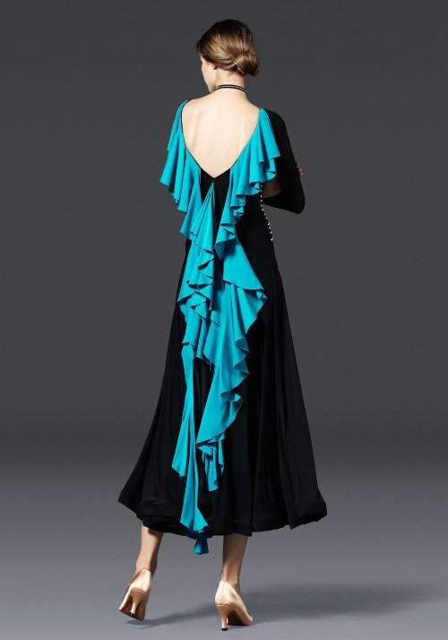 Black with Turquoise Ballroom Smooth Practice Dance Dress