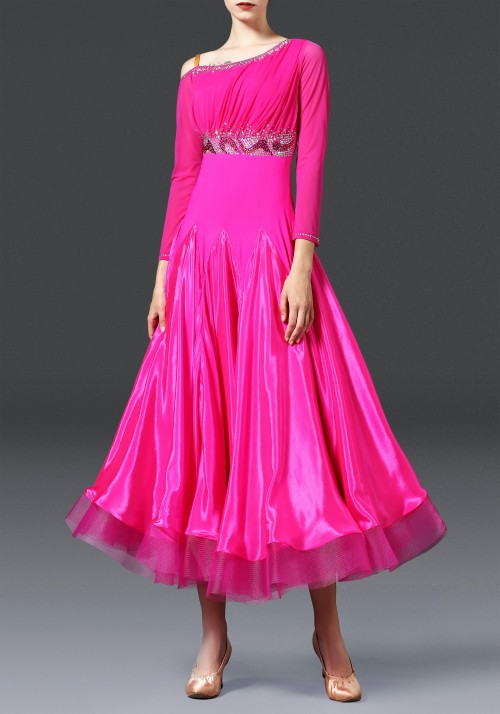 Magenta 2 Layers Pearl Silk Ballroom Smooth Practice Dance Dress