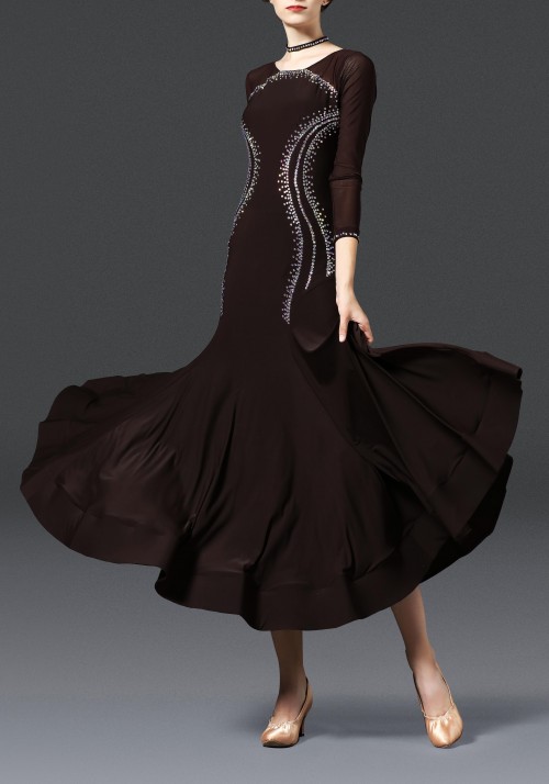 Chocolate with Back Opening Luxury Crepe Ballroom Smooth Practice Dance Dress