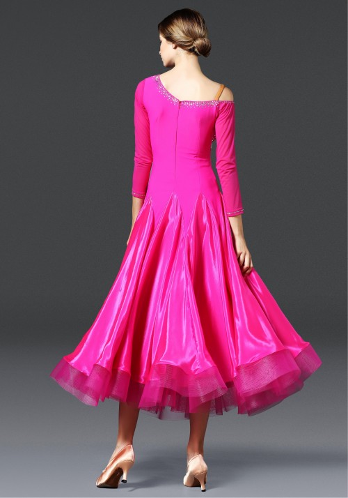 Magenta 2 Layers Pearl Silk Ballroom Smooth Practice Dance Dress