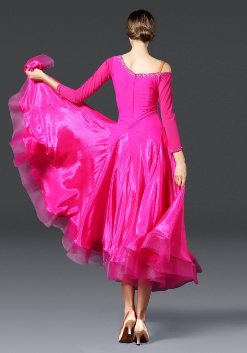 Magenta 2 Layers Pearl Silk Ballroom Smooth Practice Dance Dress