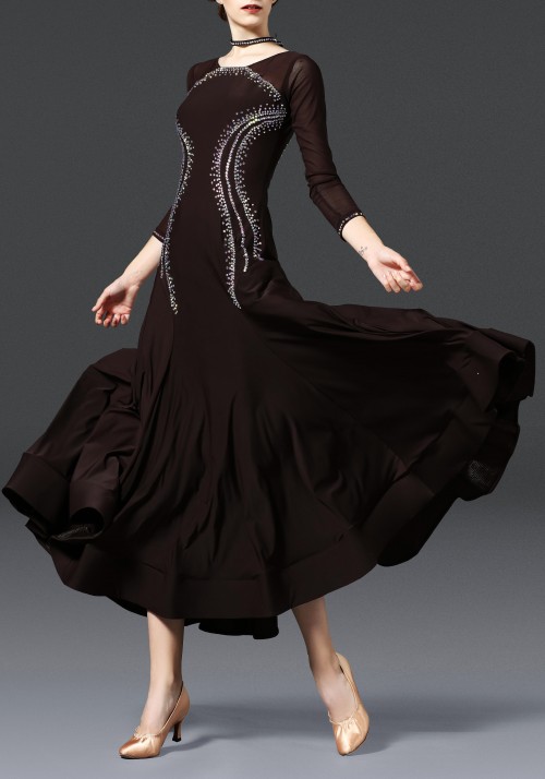 Chocolate with Back Opening Luxury Crepe Ballroom Smooth Practice Dance Dress