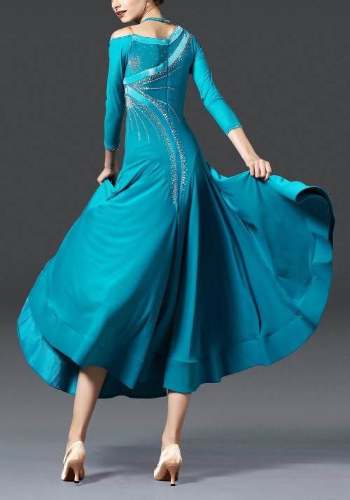 Luxury Crepe Turquoise Ballroom Smooth Practice Dance Dress