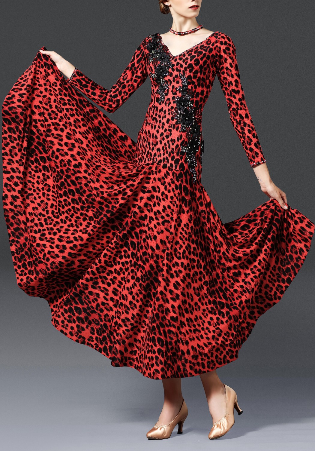 Burgundy Leopard Ballroom Smooth Practice Dance Dress
